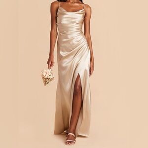 Birdy Grey Lydia bridesmaid dress in neutral champagne shiny satin